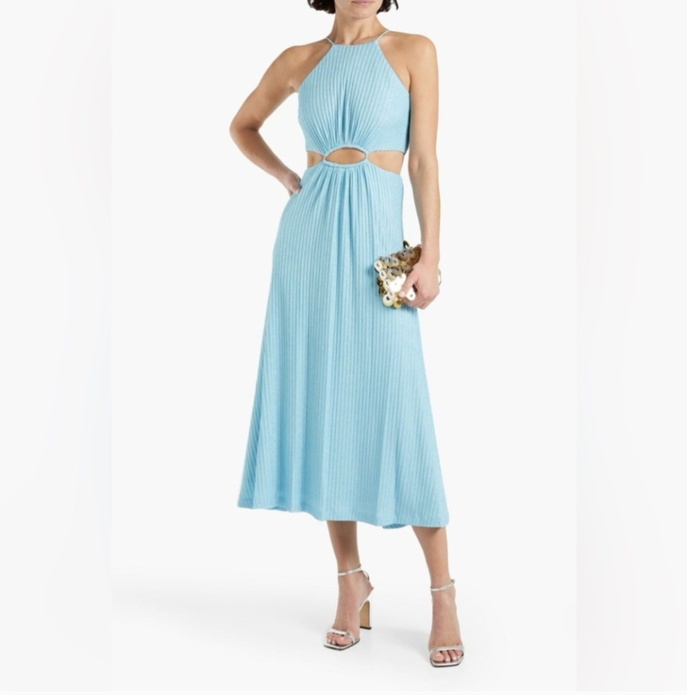 ML MONIQUE LHUILLIER Cutout metallic ribbed-knit midi dress size 6